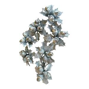 9 Vintage Christmas Decor Silver Tone Acorn Floral Picks w Tree Clips EUC